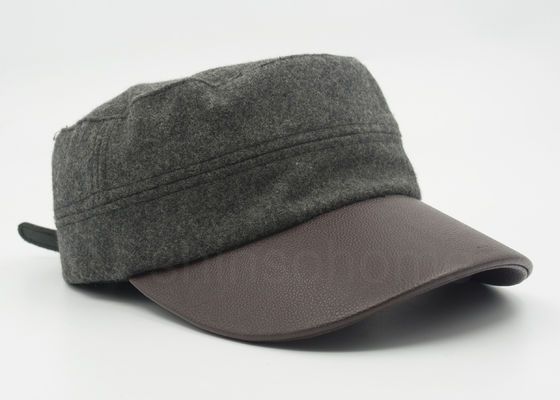 Unisex кожа/шерстяная воинская крышка изогнули Брайна кожаного Билла 58 CM